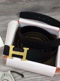 Hermes orignal epsom leather H reversible belt 32mm H073927 black
