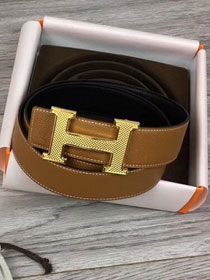 Hermes orignal epsom leather H reversible belt 32mm H073927 coffee