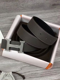 Hermes orignal epsom leather H reversible belt 32mm H073927 grey