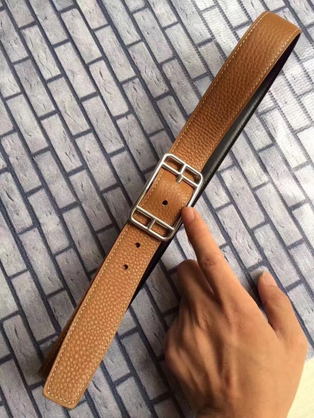 Hermes orignal togo leather H Rouleau reversible belt 32mm H071435 coffee 