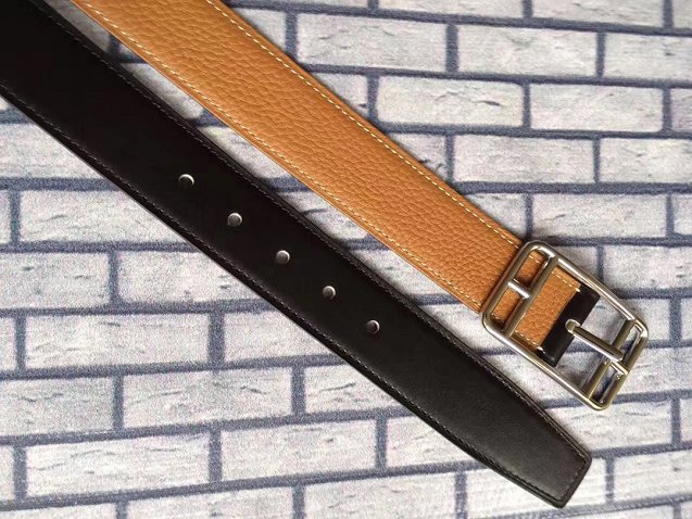 Hermes orignal togo leather H Rouleau reversible belt 32mm H071435 coffee 