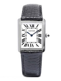 Cartier tank quartz watch medium crocodile leather w5200003 black
