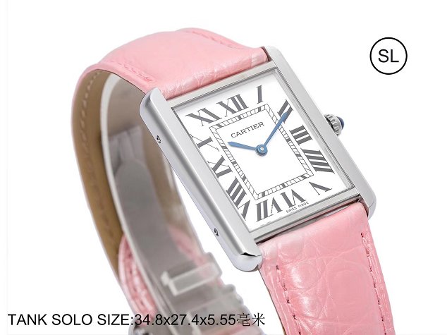 Cartier tank quartz watch medium crocodile leather w5200003 pink