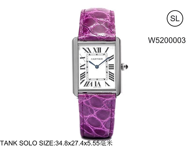Cartier tank quartz watch medium crocodile leather w5200003 purple