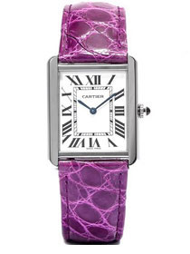 Cartier tank quartz watch medium crocodile leather w5200003 purple