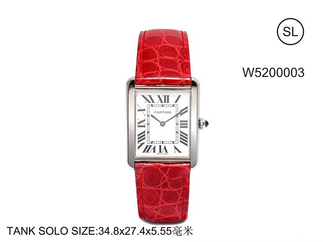 Cartier tank quartz watch medium crocodile leather w5200003 red