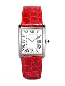 Cartier tank quartz watch medium crocodile leather w5200003 red