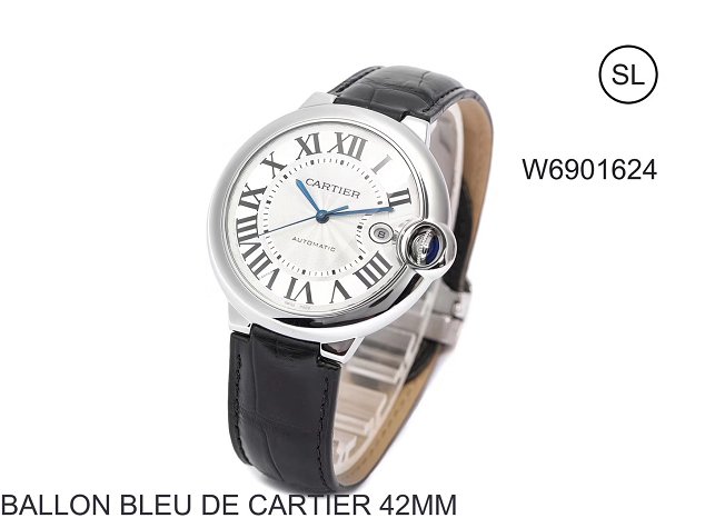 Cartier ballon bleu de large mechanical watch crocodile leather W6901624 black