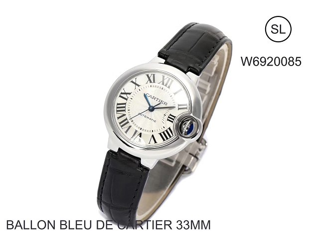 Cartier ballon bleu de medium mechanical watch crocodile leather W6920085 black