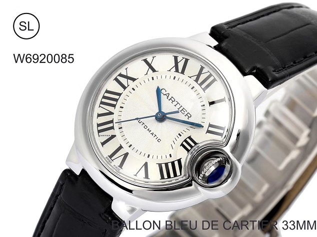 Cartier ballon bleu de medium mechanical watch crocodile leather W6920085 black