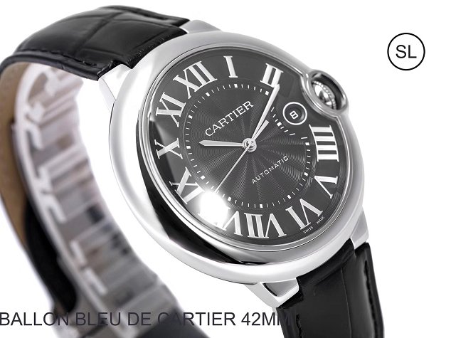 Cartier ballon bleu de large mechanical watch crocodile leather WSBB0003 black