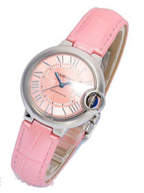 Cartier ballon bleu de medium mechanical watch crocodile leather WSBB0022 pink