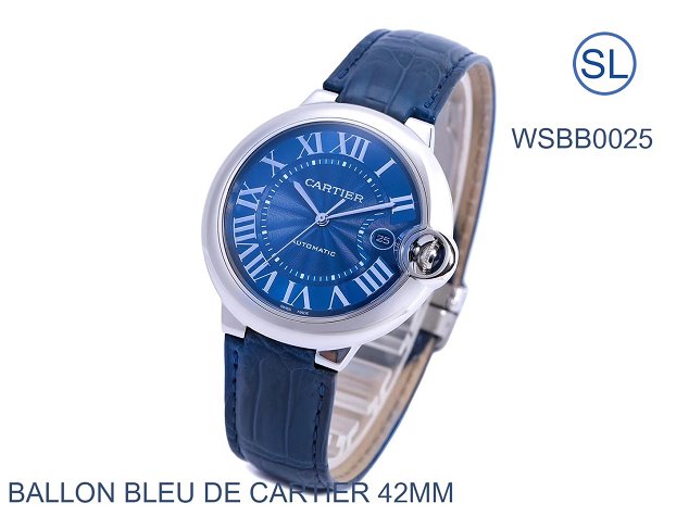 Cartier ballon bleu de large mechanical watch crocodile leather WSBB0025 blue