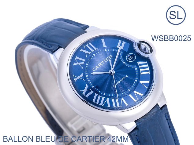 Cartier ballon bleu de large mechanical watch crocodile leather WSBB0025 blue