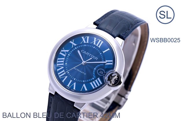 Cartier ballon bleu de large mechanical watch crocodile leather WSBB0025 blue