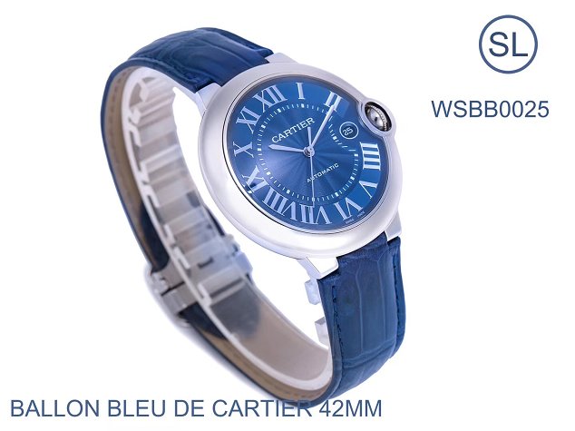 Cartier ballon bleu de large mechanical watch crocodile leather WSBB0025 blue