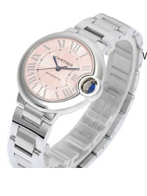 Cartier ballon bleu de medium mechanical steel watch W6920100 pink