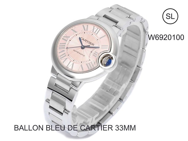 Cartier ballon bleu de medium mechanical steel watch W6920100 pink