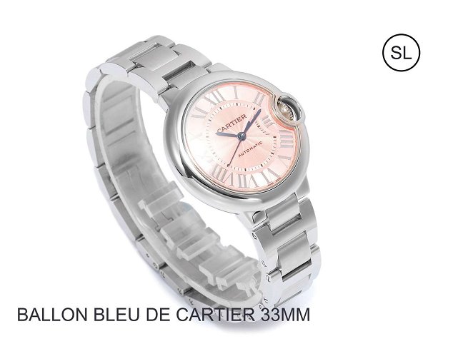 Cartier ballon bleu de medium mechanical steel watch W6920100 pink