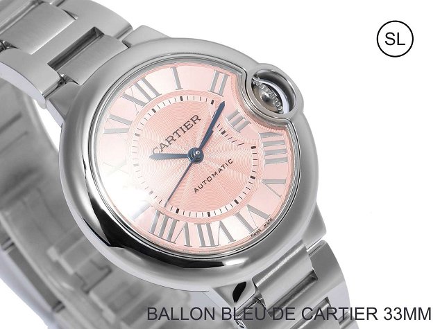 Cartier ballon bleu de medium mechanical steel watch W6920100 pink