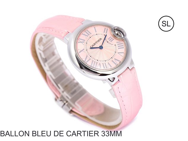Cartier ballon bleu de quartz watch crocodile leather W6920086 pink