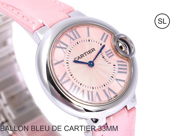 Cartier ballon bleu de quartz watch crocodile leather W6920086 pink