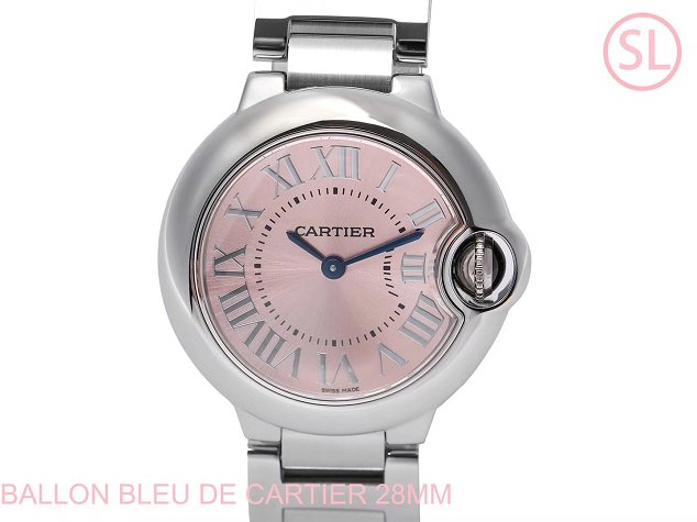 Cartier ballon bleu de small quartz watch steel W6920038 pink silver
