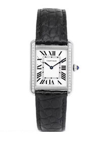 Cartier tank quartz diamond watch small crocodile leather W6200005 black