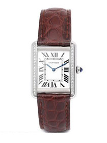 Cartier tank quartz diamond watch small crocodile leather W6200005 coffee