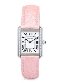 Cartier tank quartz diamond watch small crocodile leather W6200005 pink
