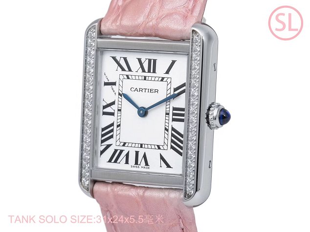 Cartier tank quartz diamond watch small crocodile leather W6200005 pink