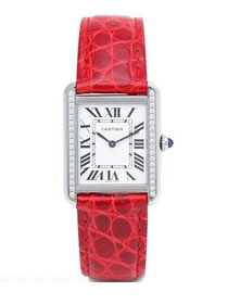 Cartier tank quartz diamond watch small crocodile leather W6200005 red