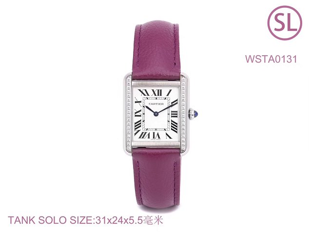 Cartier tank quartz diamond watch small togo leather WSTA0131 purple