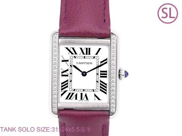 Cartier tank quartz diamond watch small togo leather WSTA0131 purple