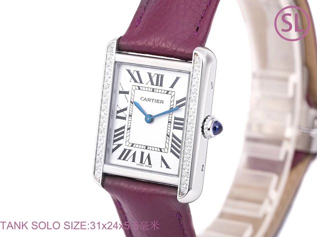 Cartier tank quartz diamond watch small togo leather WSTA0131 purple