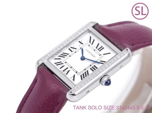 Cartier tank quartz diamond watch small togo leather WSTA0131 purple