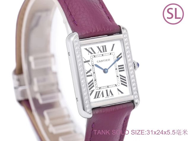 Cartier tank quartz diamond watch small togo leather WSTA0131 purple