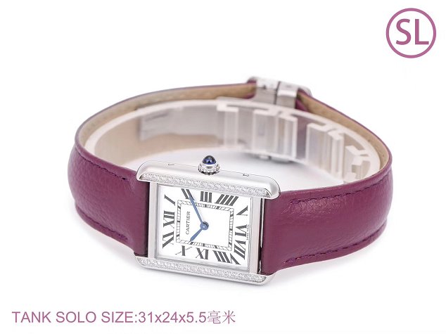 Cartier tank quartz diamond watch small togo leather WSTA0131 purple