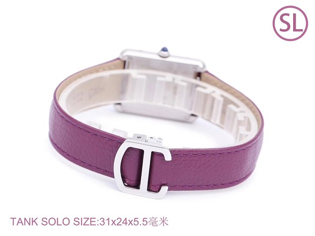 Cartier tank quartz diamond watch small togo leather WSTA0131 purple