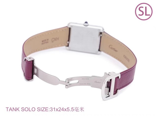 Cartier tank quartz diamond watch small togo leather WSTA0131 purple