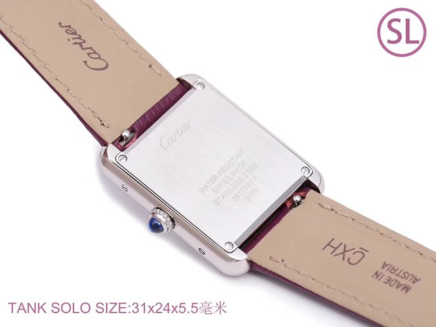 Cartier tank quartz diamond watch small togo leather WSTA0131 purple