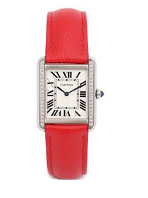 Cartier tank quartz diamond watch small togo leather WSTA0131 red