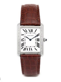 Cartier tank quartz watch diamond medium crocodile leather W6200003 coffee