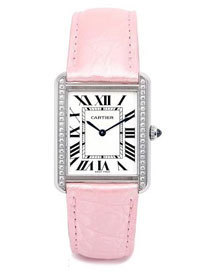 Cartier tank quartz watch diamond medium crocodile leather W6200003 pink