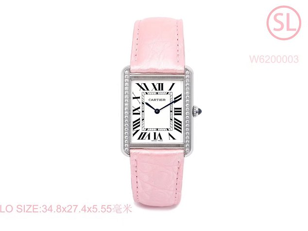 Cartier tank quartz watch diamond medium crocodile leather W6200003 pink