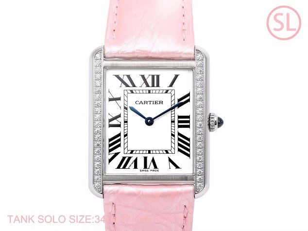 Cartier tank quartz watch diamond medium crocodile leather W6200003 pink