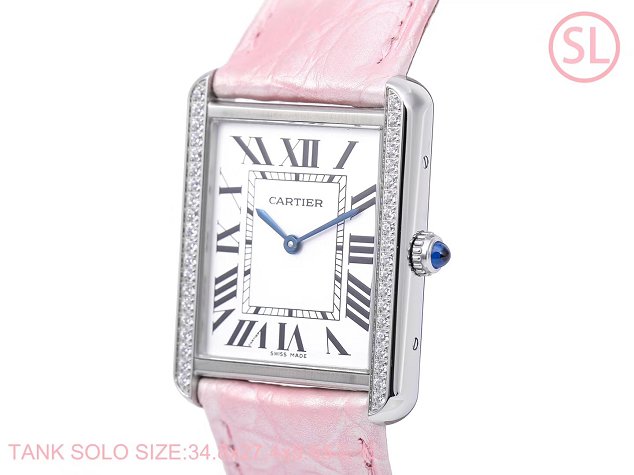 Cartier tank quartz watch diamond medium crocodile leather W6200003 pink