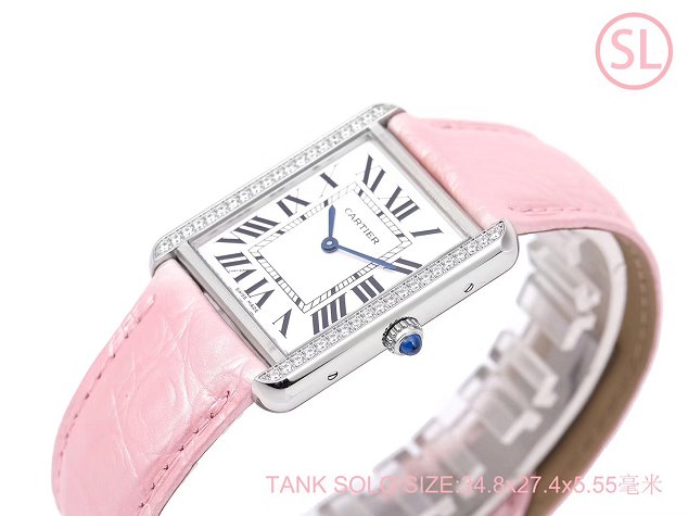 Cartier tank quartz watch diamond medium crocodile leather W6200003 pink