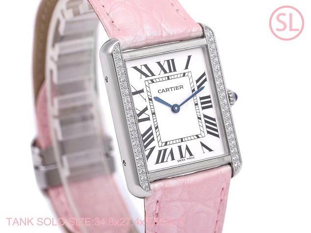 Cartier tank quartz watch diamond medium crocodile leather W6200003 pink