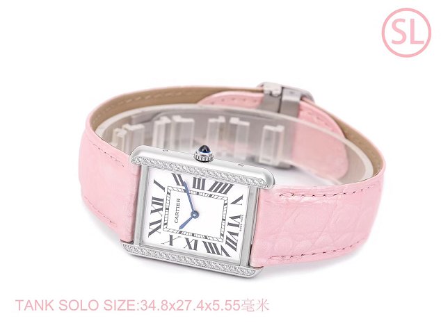 Cartier tank quartz watch diamond medium crocodile leather W6200003 pink